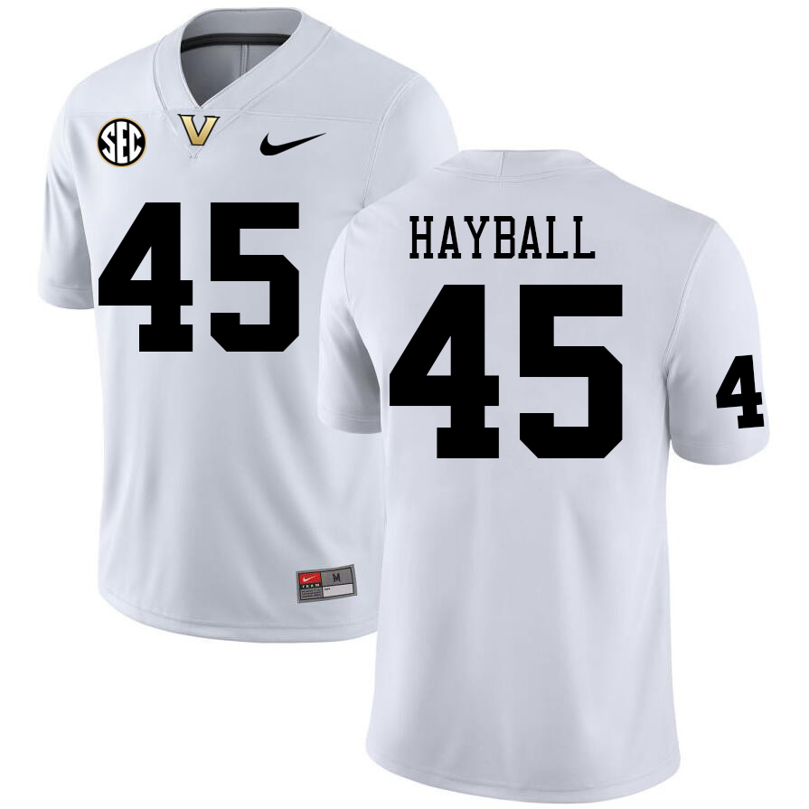 Vanderbilt Commodores #45 Matthew Hayball College Football Jerseys Sale Stitched-White